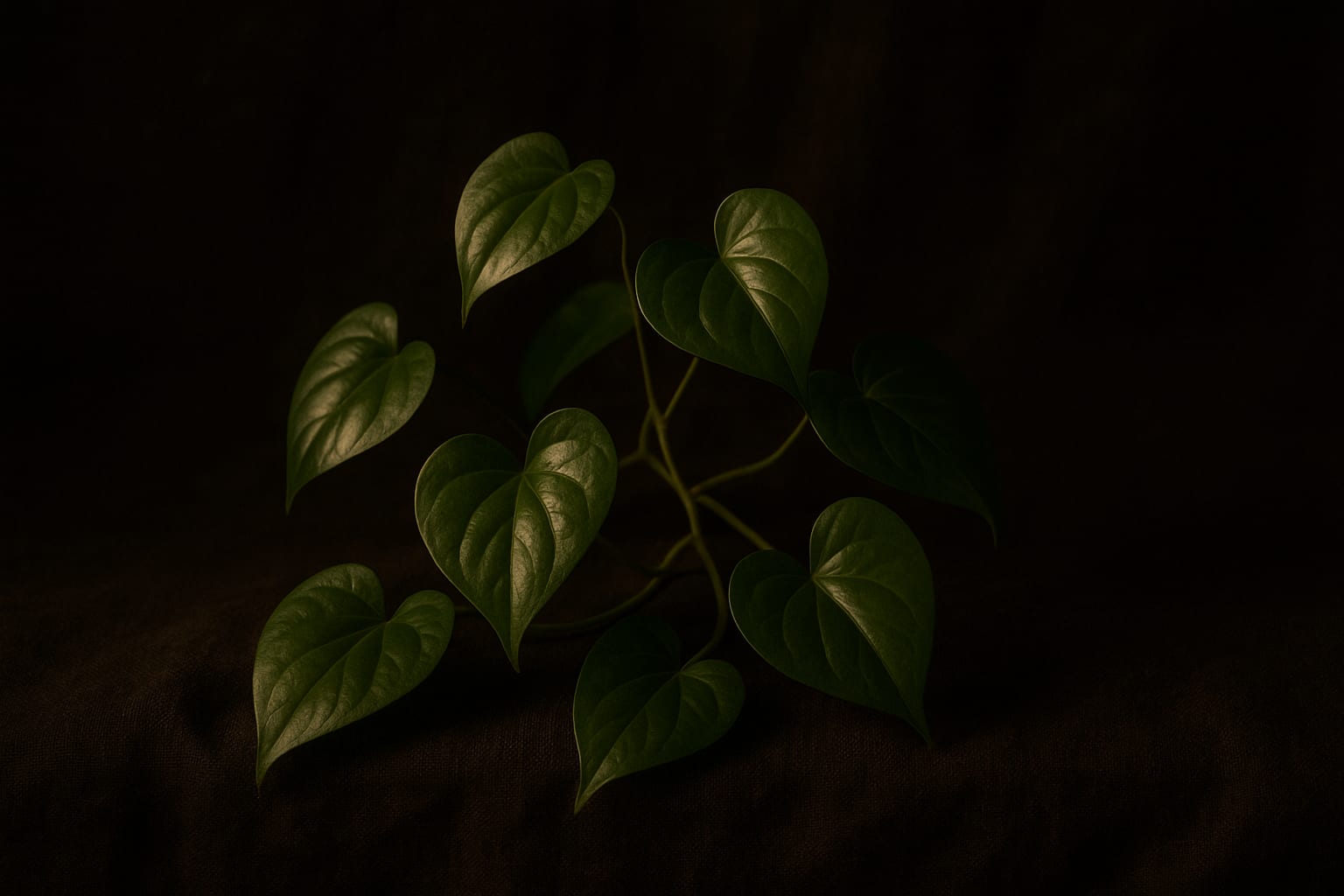 Decorative still-life of a spray of heart-shaped green leaves