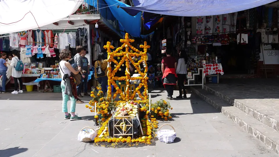 A Day of the Dead altar of marigolds on Janitzio island, Michoacán